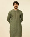 alt message - Manyavar Men Bottle Green Achkan Kurta image number 0